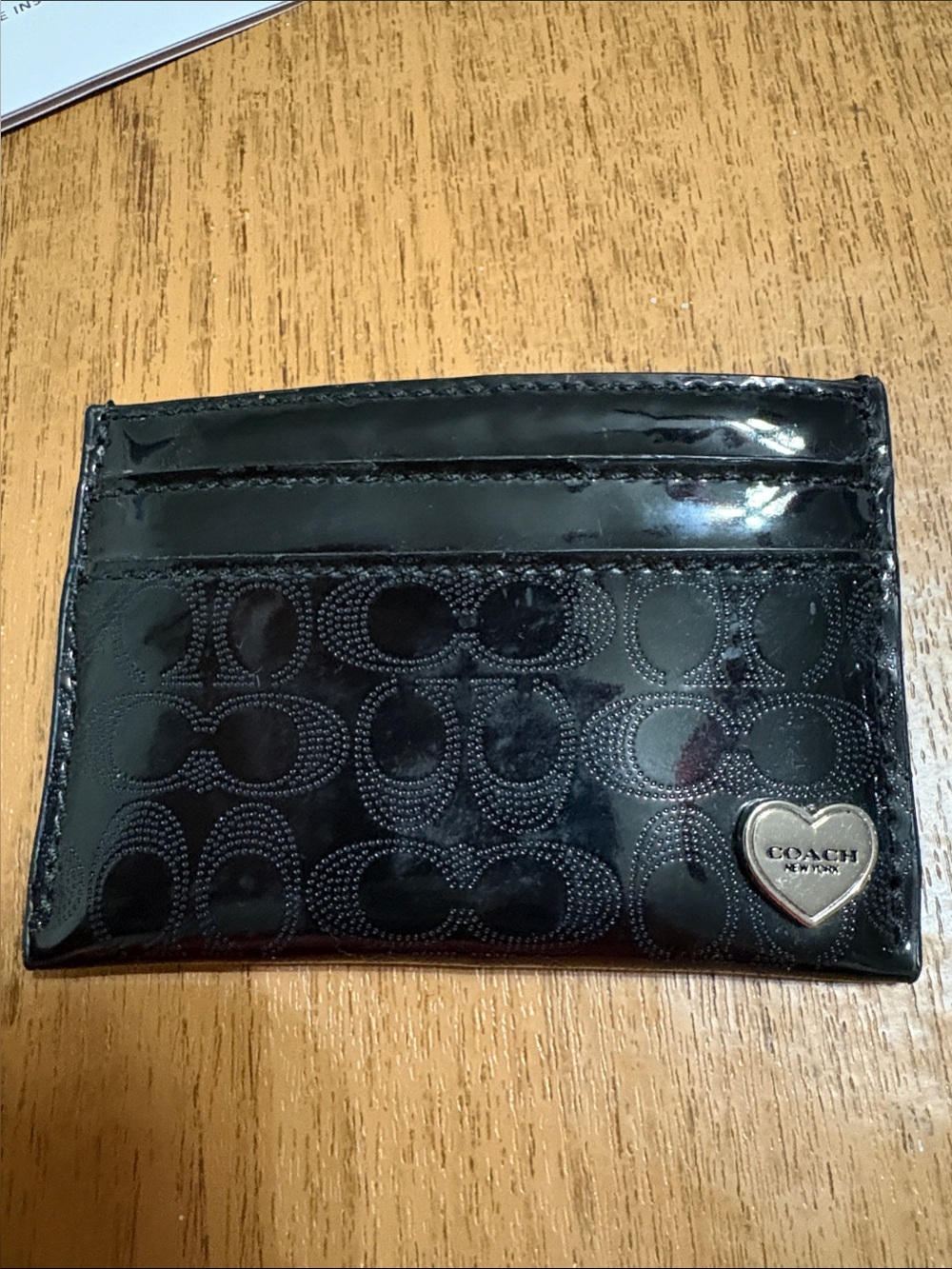Coach Black Patent Leather Card Holder with Heart Charm - Picture 3 of 4